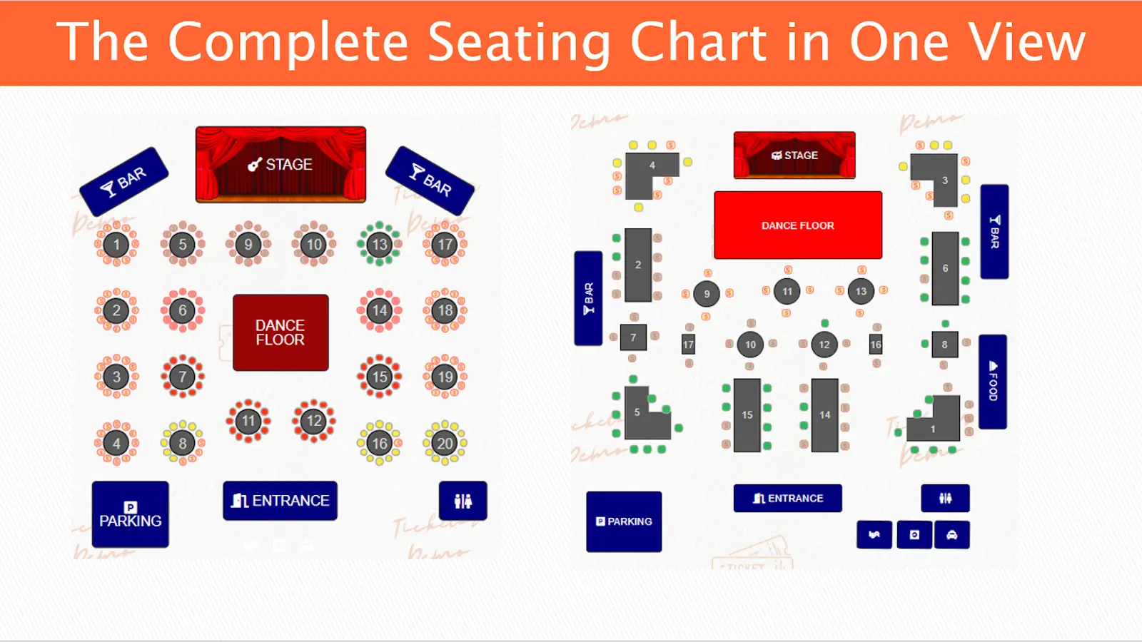 table-style seating chart for restaurant or cabaret or fund-raising event