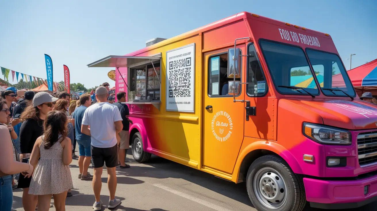 Food truck or ice cream truck with QR code ordering at an event