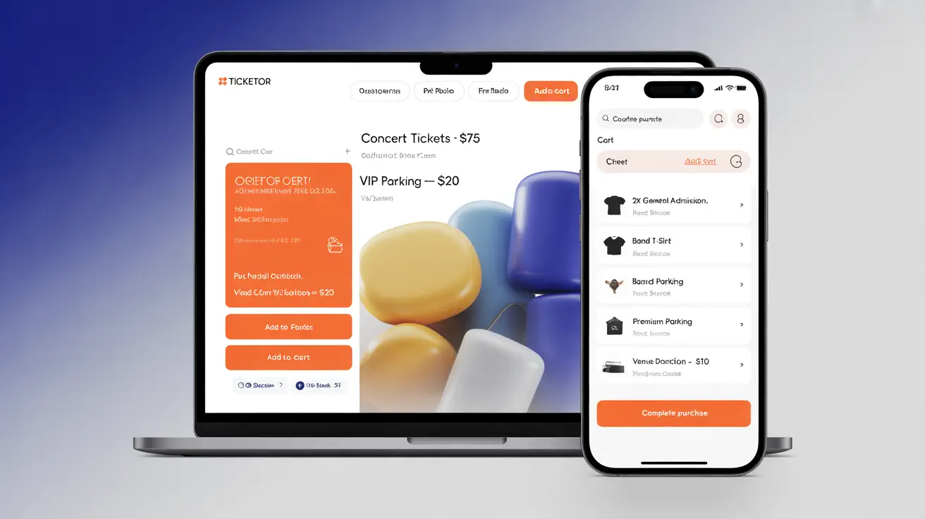 Responsive event page and unified checkout process with tickets, merch, food, and donations in one transaction